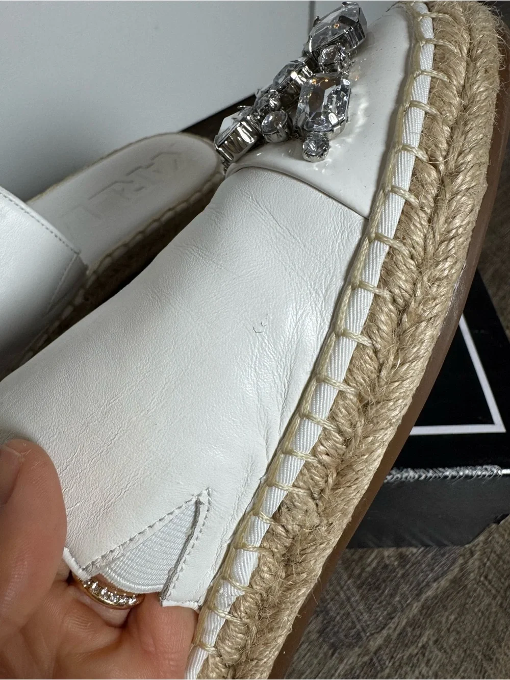 Karl Lagerfeld Maxwell Espadrille Platform Slides White Crystal Sandals 8